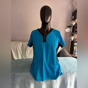 Blue and Black Women's Scrub Top